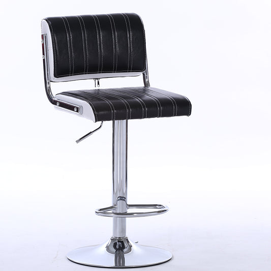Bar Chair Bar Stool Adjustable Height Swivel Bar Stool with Vertical Stitched Backrest and Cushion PU Leather Upholstered Chrome Metal Base Multifunctional Modern Bar Stool for Home Bar Kitchen Island Pub Living Room Home Decor