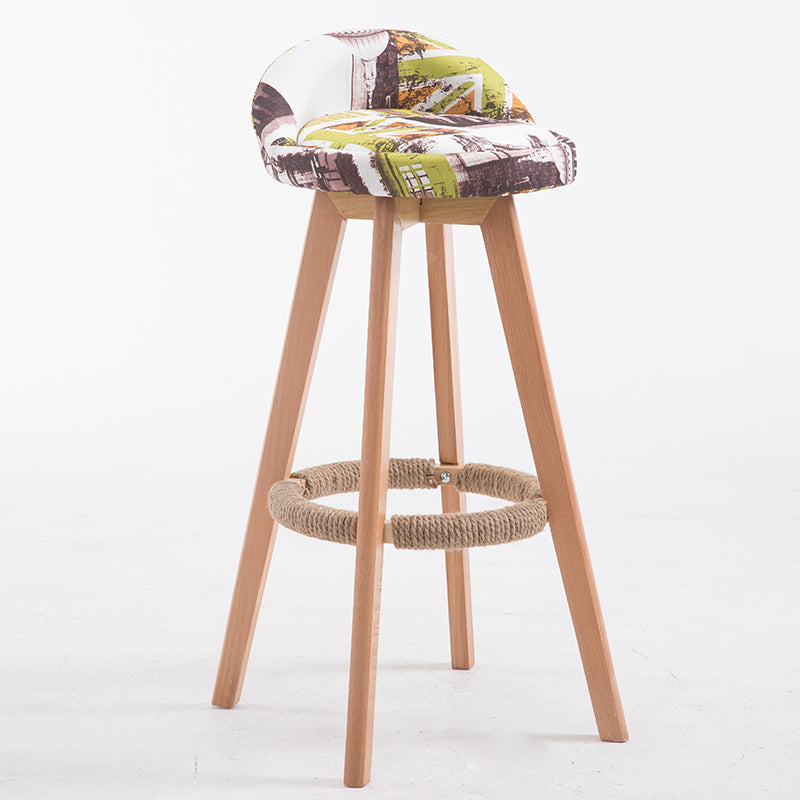 Bar Chair Bar Stool with Hemp Rope Wrapped Footrest Bucket Seat Design Fabric Upholstered Solid Beech Wood Legs Multifunctional Counter Chair for Home Bar Kitchen Island Cafe Pub Indoor Home Decoration