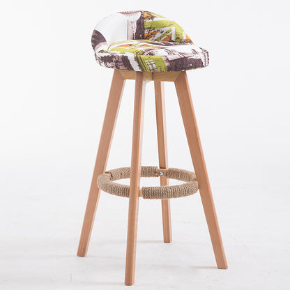 Bar Chair Bar Stool with Hemp Rope Wrapped Footrest Bucket Seat Design Fabric Upholstered Solid Beech Wood Legs Multifunctional Counter Chair for Home Bar Kitchen Island Cafe Pub Indoor Home Decoration
