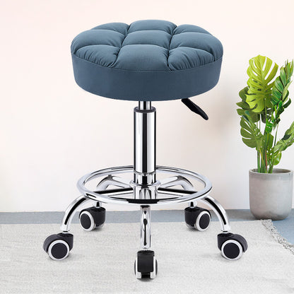 Bar Chair Adjustable Swivel Bar Stool with Backrest Fabric Upholstered Tufted Round Seat Chrome Metal Legs Multifunctional Rolling Bar Stool for Home Bar Kitchen Island Pub Living Room Home Decor