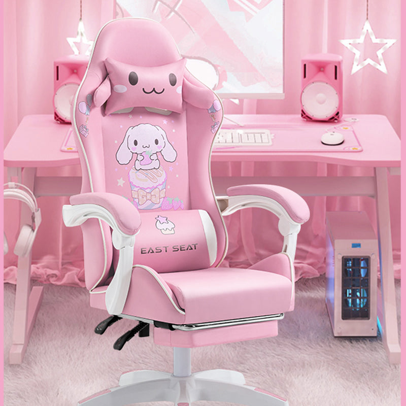 Cinnamoroll Themed Ergonomic Gaming Chair Cute PU Leather Racing Style Computer Chair with Footrest Adjustable Headrest Lumbar Pillow 90°-155° Reclining Swivel Office Chair