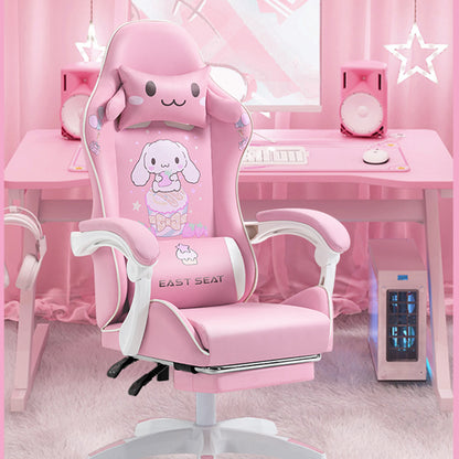 Cinnamoroll Themed Ergonomic Gaming Chair Cute PU Leather Racing Style Computer Chair with Footrest Adjustable Headrest Lumbar Pillow 90°-155° Reclining Swivel Office Chair