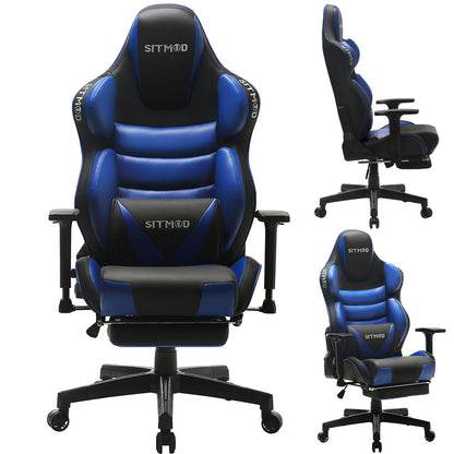 Ergonomic Gaming Chair High Back PU Leather Racing Style Computer Chair with Footrest Adjustable Headrest Lumbar Pillow 180° Reclining Swivel Office Chair