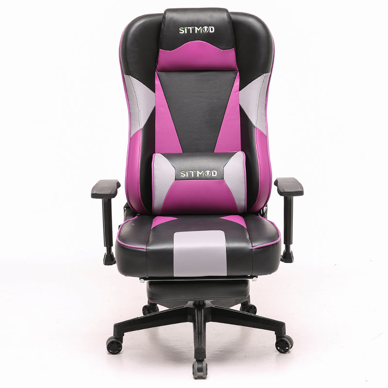 Red-Black-White Gaming Chair Lumbar Pillow, Footrest Adjustable Arms Sturdy Base Ergonomic Support for Gaming & Office Work Sessions