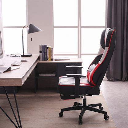Ergonomic Gaming Chair High Back PU Leather Racing Style Computer Chair with Footrest Adjustable Headrest Lumbar Pillow 180° Reclining Swivel Office Chair
