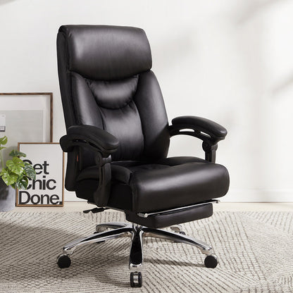 Reclining Executive Office Chair High-Back Plush Ergonomic Desk Chair with Retractable Footrest, Premium PU Leather Office Chair with 360° Swivel & Height Adjustment Luxury Office Chair for Home & Corporate Spaces