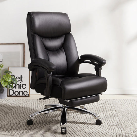 Reclining Executive Office Chair High-Back Plush Ergonomic Desk Chair with Retractable Footrest, Premium PU Leather Office Chair with 360° Swivel & Height Adjustment Luxury Office Chair for Home & Corporate Spaces