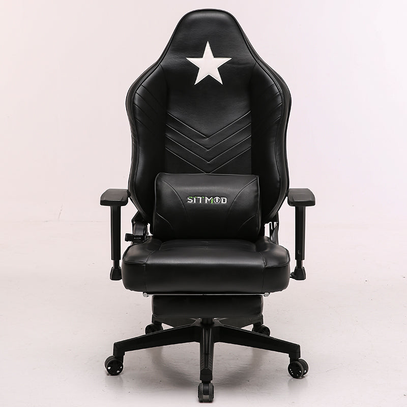 Captain America Style Ergonomic Gaming Chair High Back PU Leather Racing Chair with Footrest Adjustable Headrest Lumbar Pillow 180° Reclining Swivel Office Chair