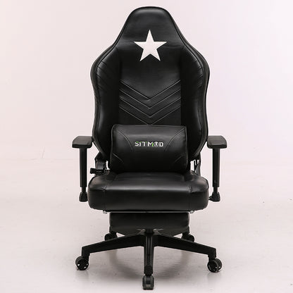 Captain America Style Ergonomic Gaming Chair High Back PU Leather Racing Chair with Footrest Adjustable Headrest Lumbar Pillow 180° Reclining Swivel Office Chair
