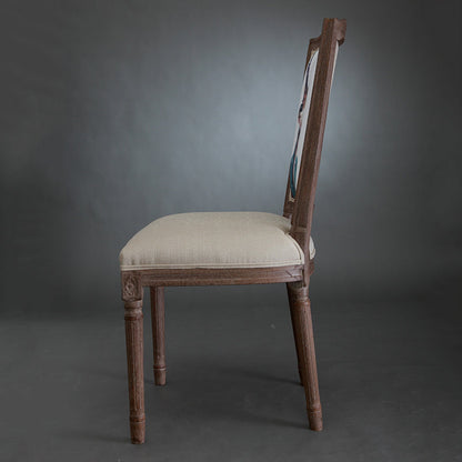 Vintage Wooden Chair with Deer Illustration Upholstered Seat for Dining/Living Room
