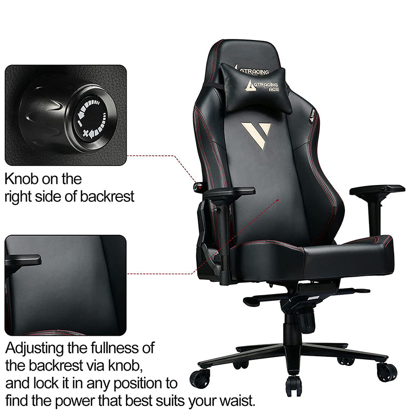 Ergonomic Gaming Chair with Adjustable Lumbar Support High Back PU Leather Racing Chair 4D Armrests Reclining Computer Chair for Gaming Office
