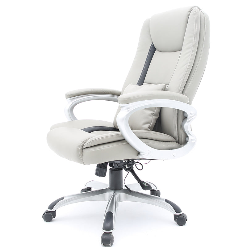 Executive Office Chair High-Back Ergonomic Desk Chair with Lumbar Pillow & Breathable Mesh, Premium PU Leather Office Chair with 360° Swivel & Height Adjustment Modern Light Gray Office Chair for Home & Corporate Spaces
