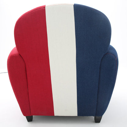 Vibrant Red Blue & White Striped Fabric Armchair Modern Upholstered Lounge Chair