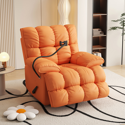 Recliner Sofa with Adjustable Back and Footrest, Faux Fabric Lazy Sofa for Living Room Bedroom, Comfortable Relaxing Lounge Chair with Remote Control and Phone Holder
