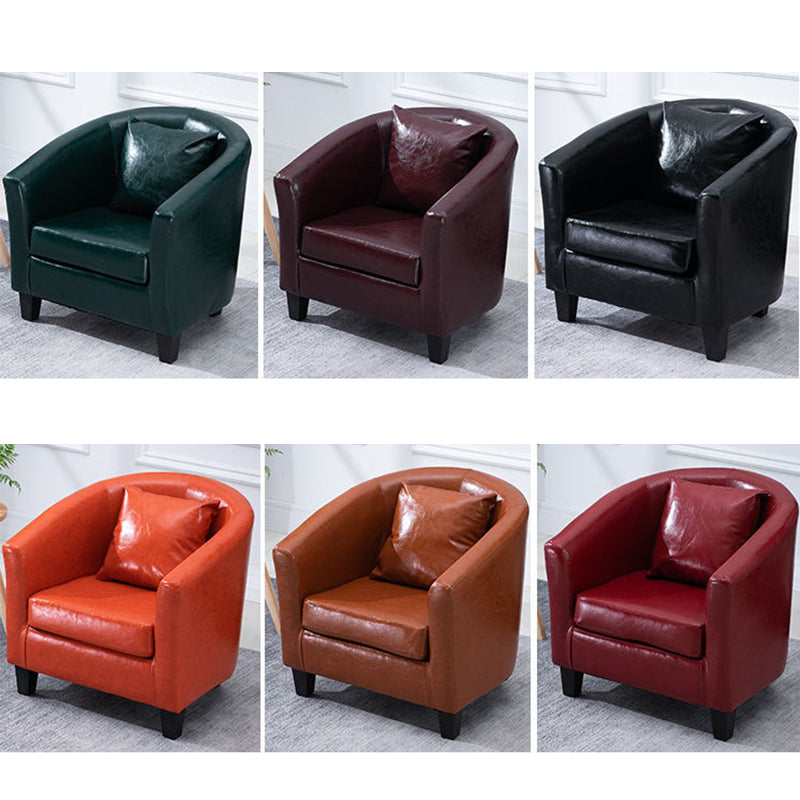 Barrel-Shaped Leather Sofa Single & Double Seats Multi-Color Options Black Wooden Legs