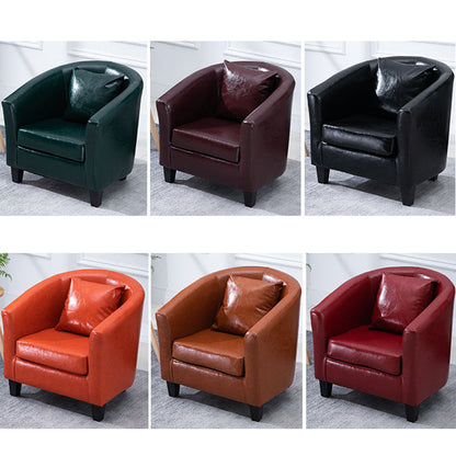 Barrel-Shaped Leather Sofa Single & Double Seats Multi-Color Options Black Wooden Legs