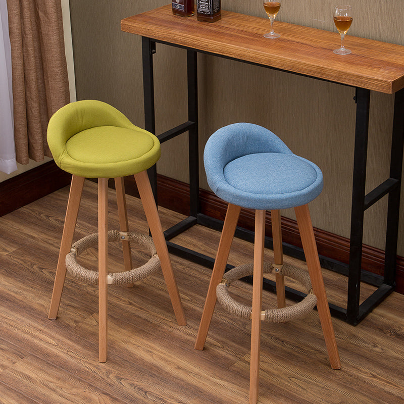 Bar Chair Bar Stool with Hemp Rope Wrapped Footrest Bucket Seat Design Fabric Upholstered Solid Beech Wood Legs Multifunctional Counter Chair for Home Bar Kitchen Island Cafe Pub Indoor Home Decoration