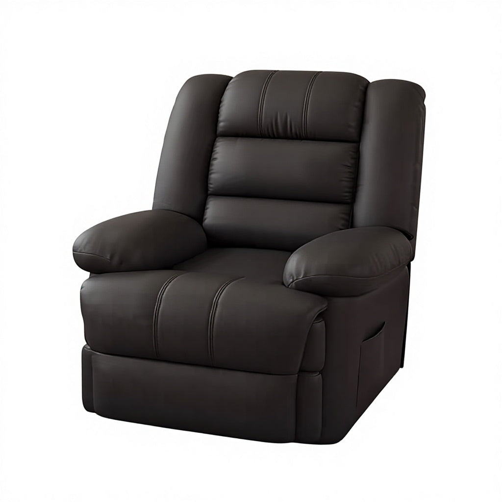 PU Leather Manual Recliner Chair Single Seater Functional Sofa Living Room Lounge Chair with Side Pocket Adjustable Home Theater Seating
