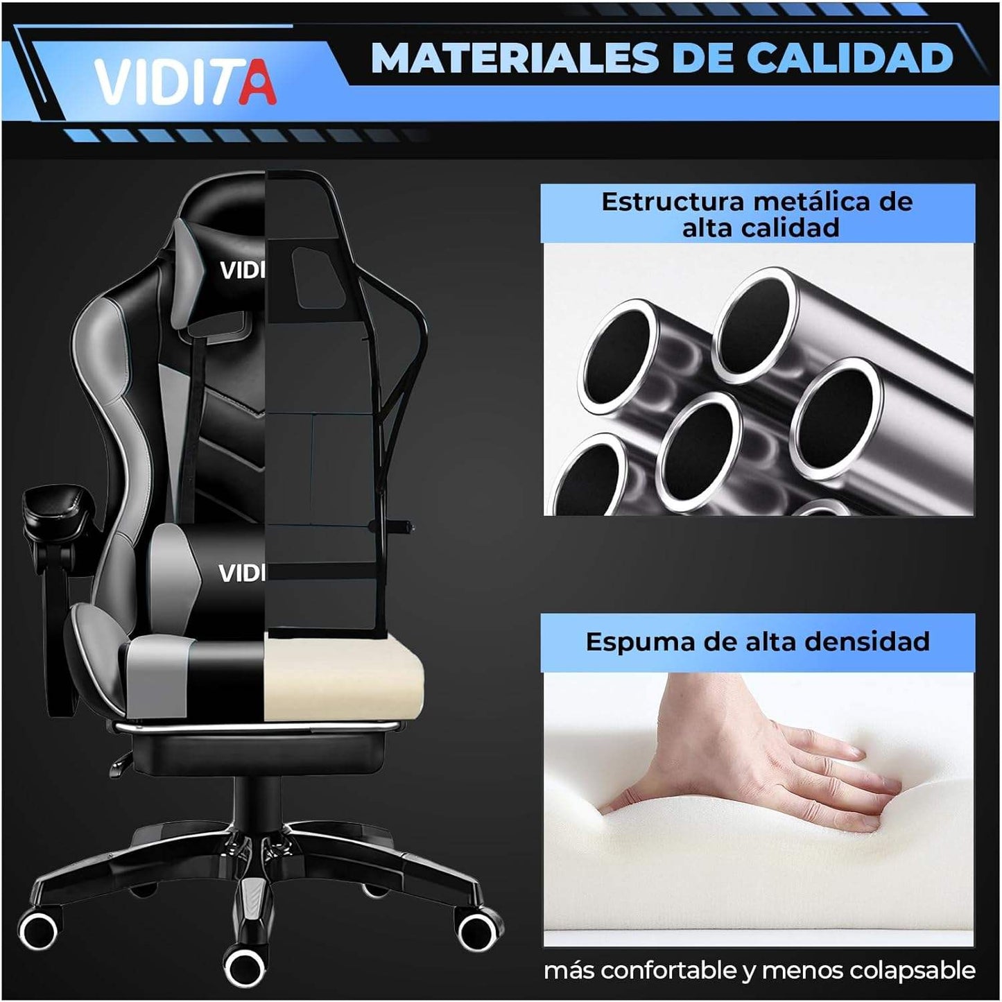 Ergonomic Gaming Chair High Back PU Leather Racing Style Computer Chair with Footrest Adjustable Headrest Lumbar Pillow 90°-135° Reclining Swivel Office Chair
