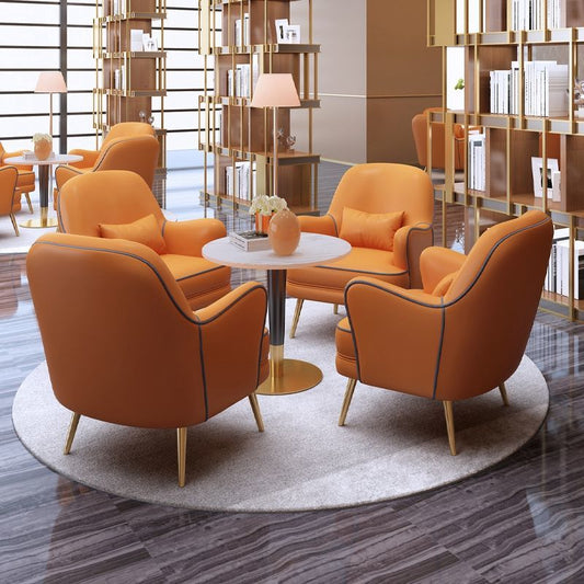 Modern Leather Armchair Set Contrast Stitching Gold Metal Legs Cozy Lounge Design