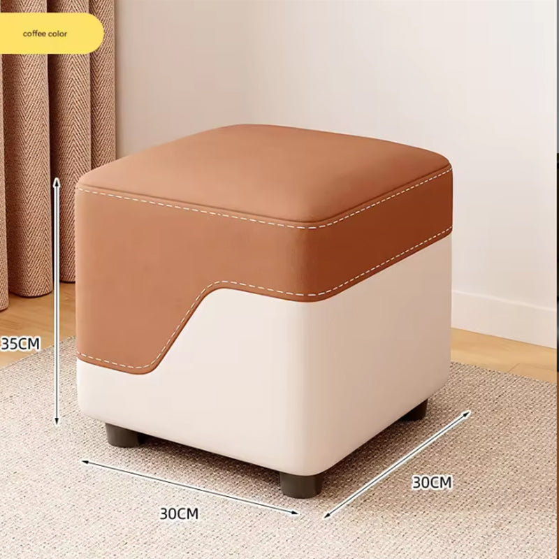 Square Footrest Stool with Solid Wood Frame Dual Tone Upholstered Ottoman Footstool with Non Slip Legs for Living Room Bedroom Entryway
