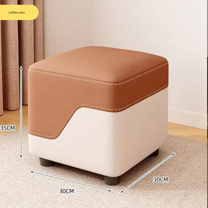 Square Footrest Stool with Solid Wood Frame Dual Tone Upholstered Ottoman Footstool with Non Slip Legs for Living Room Bedroom Entryway
