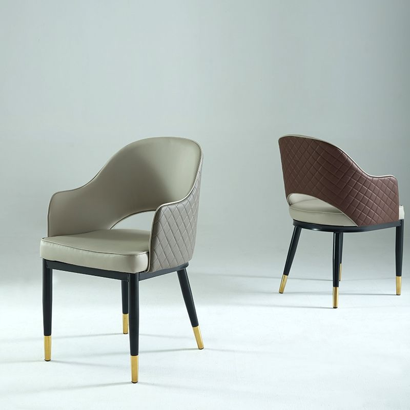 Light Luxury Contrast Leather Armchair Quilted Detail Black-Gold Legs & Curved Back