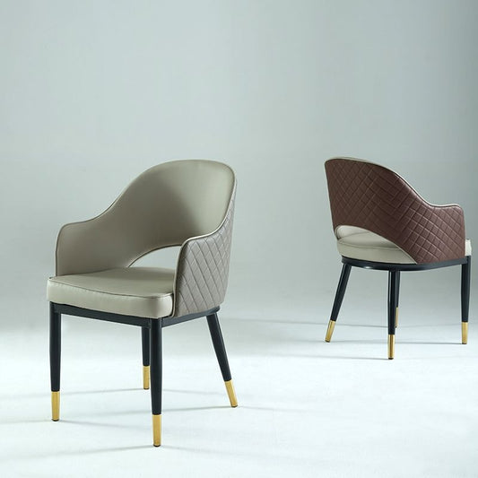 Light Luxury Contrast Leather Armchair Quilted Detail Black-Gold Legs & Curved Back