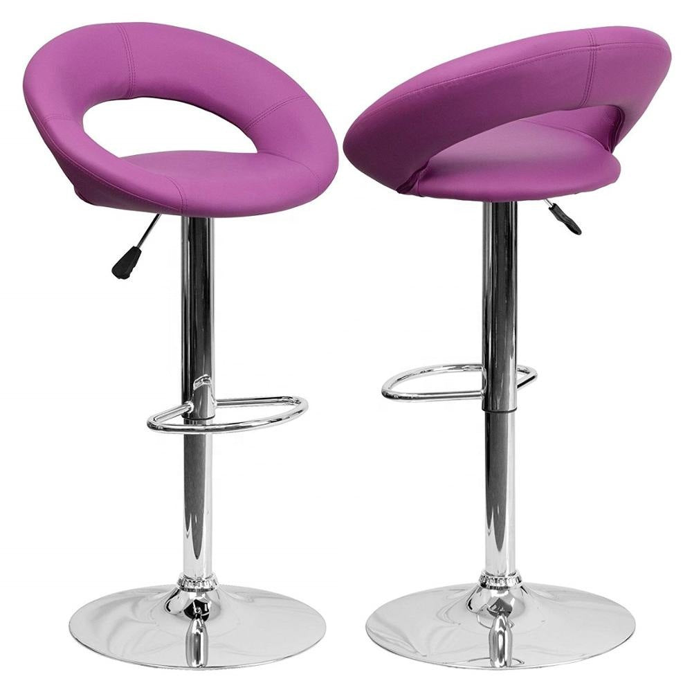 Adjustable Bar Stool Swivel Counter Height Bar Chair with Hollow Backrest PU Leather Upholstered Bar Stool with Chrome Base Footrest for Kitchen Island Pub Home Bar