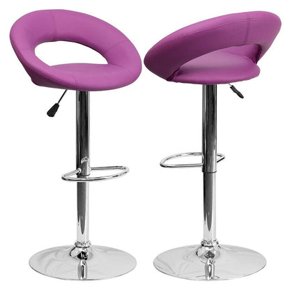 Adjustable Bar Stool Swivel Counter Height Bar Chair with Hollow Backrest PU Leather Upholstered Bar Stool with Chrome Base Footrest for Kitchen Island Pub Home Bar