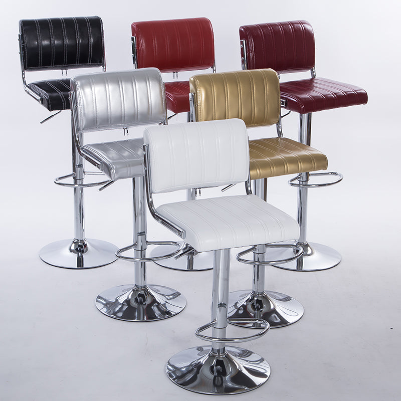 Bar Chair Bar Stool Adjustable Height Swivel Bar Stool with Vertical Stitched Backrest and Cushion PU Leather Upholstered Chrome Metal Base Multifunctional Modern Bar Stool for Home Bar Kitchen Island Pub Living Room Home Decor