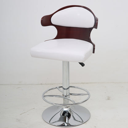 Bar Chair Bar Stool with Contoured Wood Backrest PU Leather Seat Chrome Metal Base Multifunctional Height Adjustable Swivel Stool for Home Bar Kitchen Island Pub Living Room Home Decor