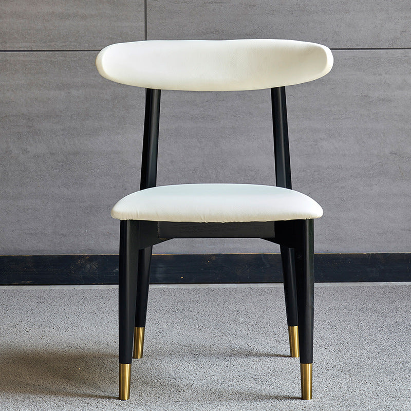 Modern Minimalist Dining Chair Curved Back Design Brass Leg Caps Fabric/Leather Upholstery for Dining & Living Spaces