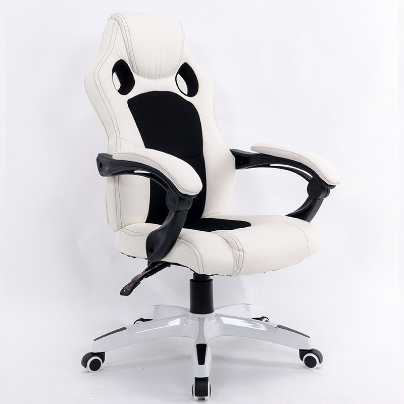 Black Leather-Mesh Gaming Chair Breathable Back Holes Adjustable Arms Ergonomic Support for Extended Gaming Office Work and Leisure