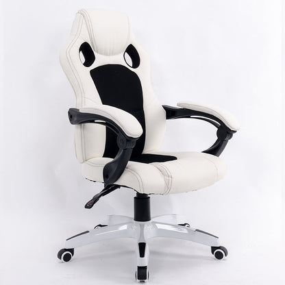 Black Leather-Mesh Gaming Chair Breathable Back Holes Adjustable Arms Ergonomic Support for Extended Gaming Office Work and Leisure