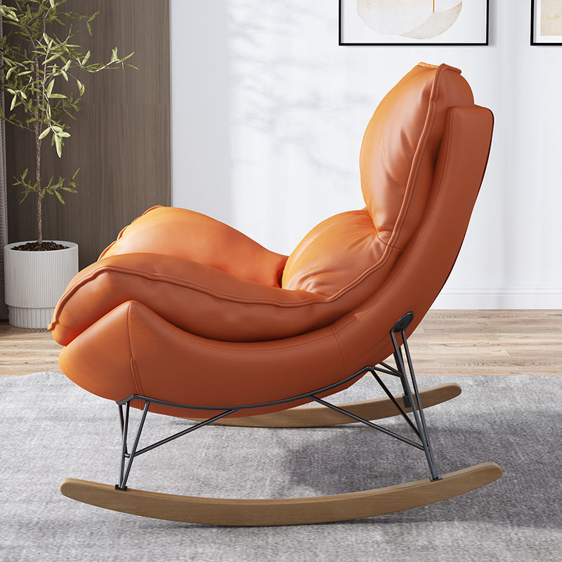 Plush Rocking Armchair Leather Upholstery Wood Rockers & Matching Ottoman for Cozy Lounge Spaces