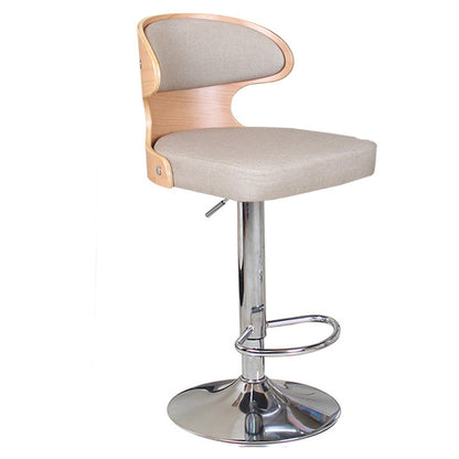 Bar Chair Bar Stool with Curved Wood Backrest Upholstered Seat Chrome Metal Base Multifunctional Height Adjustable Swivel Stool for Home Bar Kitchen Island Pub Living Room Home Decor