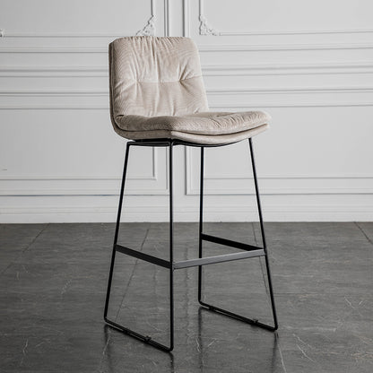 Bar Chair Modern Upholstered Bar Stool with Fabric or Leather Cushion Black Metal Sled Legs Fixed Height Counter Bar Stool for Home Bar Kitchen Island Pub Living Room Home Decor