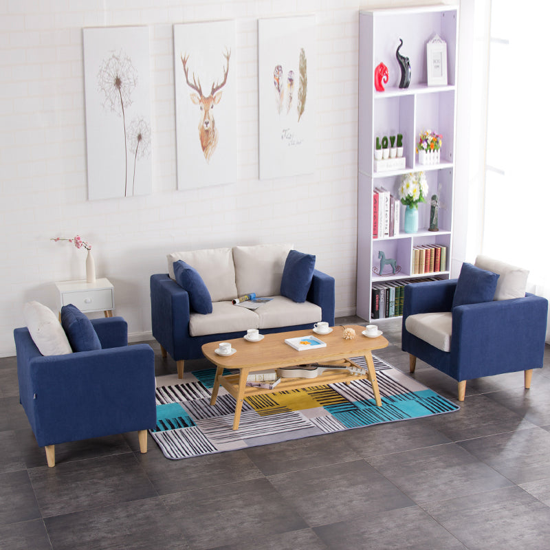 Modern Navy & Beige Fabric Loveseat Two Seater Sofa with Wooden Legs