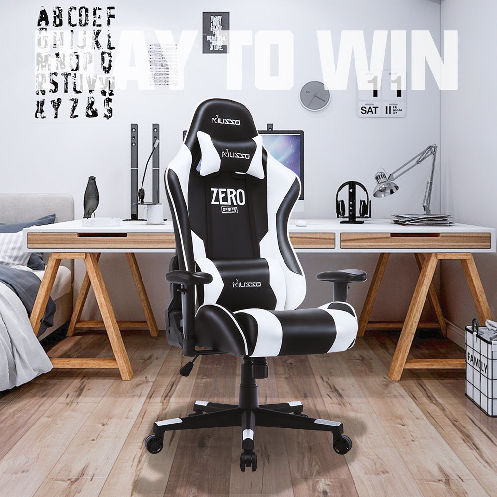 Ergonomic Gaming Chair High Back PU Leather Racing Style Computer Chair with Adjustable Headrest Lumbar Pillow 170° Reclining Swivel Office Chair for Gaming and Work