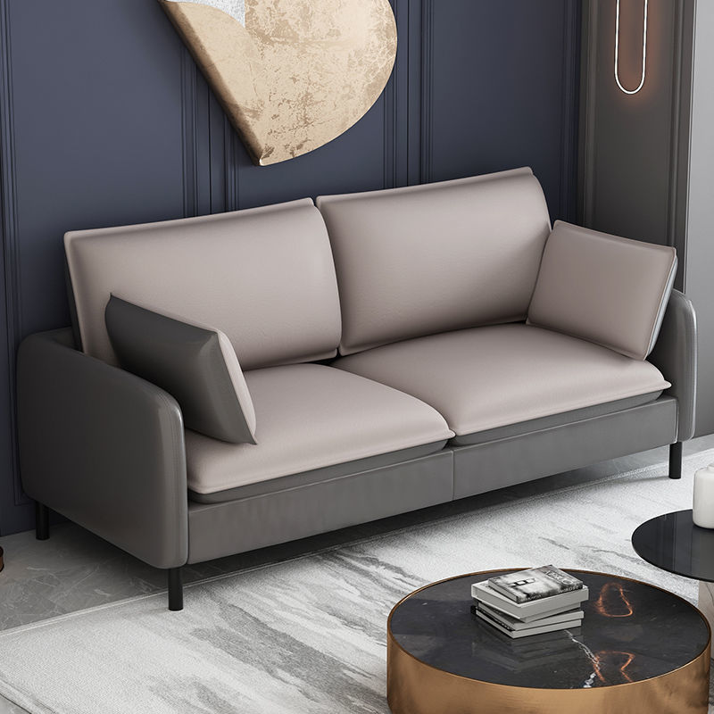 Modern Two-Tone Leather Sofa Modular Set Houndstooth Pattern Options Slim Metal Legs