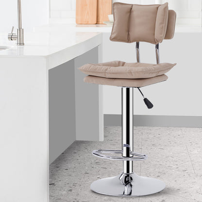 Bar Chair Adjustable Swivel Bar Stool with Double Padded Seat and Backrest PU Leather Upholstered Chrome Metal Legs Multifunctional Counter Height Bar Stool for Home Bar Kitchen Island Pub Living Room Home Decor