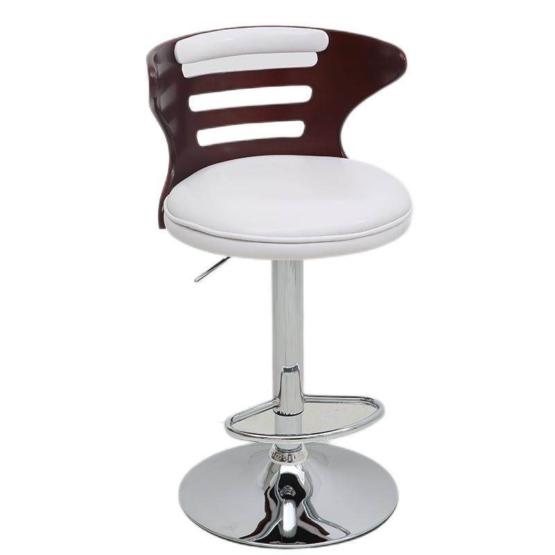 Bar Chair Bar Stool with Slatted Wood Backrest Round PU Leather Cushion Chrome Metal Base Multifunctional Height Adjustable Swivel Stool for Home Bar Kitchen Island Pub Living Room Home Decor