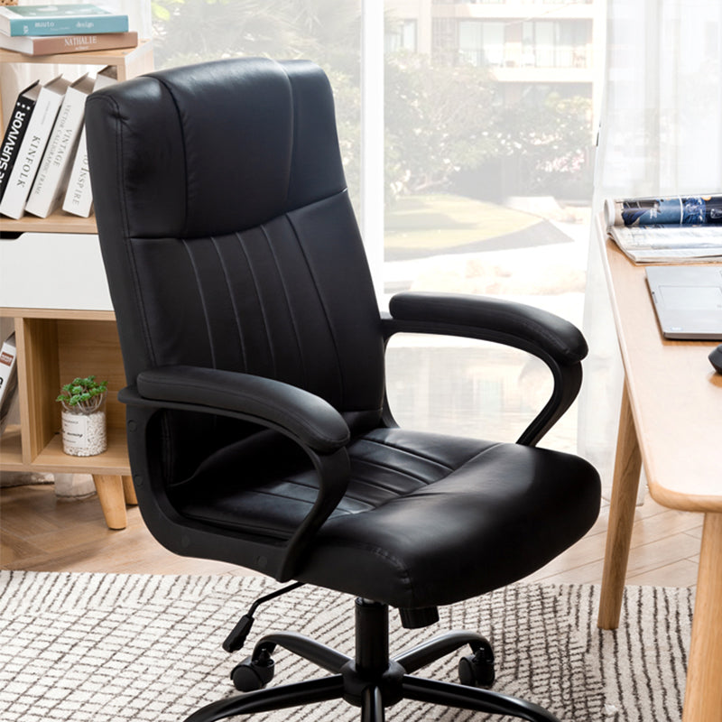 Black Leather High-Back Office Chair Adjustable Ergonomic Support Sturdy Base for Home & Professional Workspaces’ Daily Comfortable Seating & Tasks