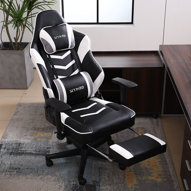 Ergonomic Gaming Chair High Back PU Leather Racing Style Computer Chair with Footrest Headrest Lumbar Pillow Adjustable Armrests for Gaming Office and Relaxation