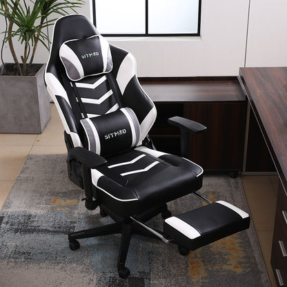Ergonomic Gaming Chair High Back PU Leather Racing Style Computer Chair with Footrest Headrest Lumbar Pillow Adjustable Armrests for Gaming Office and Relaxation