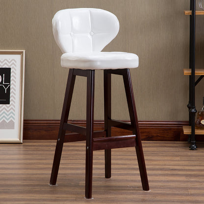 Bar Chair Bar Stool with Tufted Backrest and Cushion PU Leather Upholstered Solid Wood Legs Fixed Height Counter Bar Stool for Home Bar Kitchen Island Pub Living Room Home Decor
