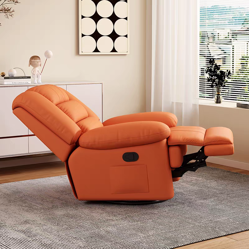 PU Leather Manual Recliner Chair Single Seater Functional Sofa Living Room Lounge Chair with Side Pocket Adjustable Home Theater Seating