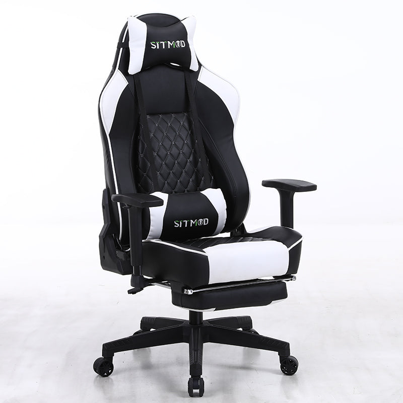 Ergonomic Gaming Chair High Back PU Leather Racing Style Computer Chair with Headrest Lumbar Pillow Footrest Adjustable Armrests for Gaming and Office