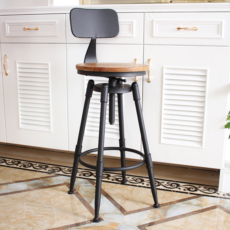 Bar Chair Bar Stool with Industrial Pipe Legs Wood/Leather Seat Black Metal Base Multifunctional Height Adjustable Swivel Stool for Home Bar Kitchen Island Pub Living Room Home Decor